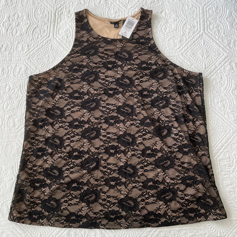 Torrid Lace Overlay Tank Black Nude Sleeveless Blouse Torrid 2 18/20 NWT - Picture 6 of 9